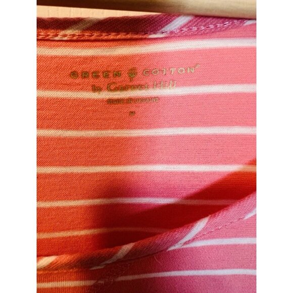 Garnet Hill Green Cotton Pink Striped Shift Dress Medium Scoop Neck 3/4 Sleeves - Picture 3 of 6